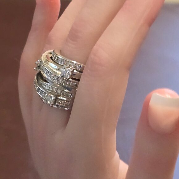 Wide Stacked-Look Ring in Silvertone - Picture 2 of 8